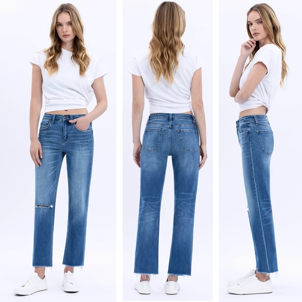 Flying Monkey Tranquility Mid Rise Straight Crop Jeans Ripped Knee 28